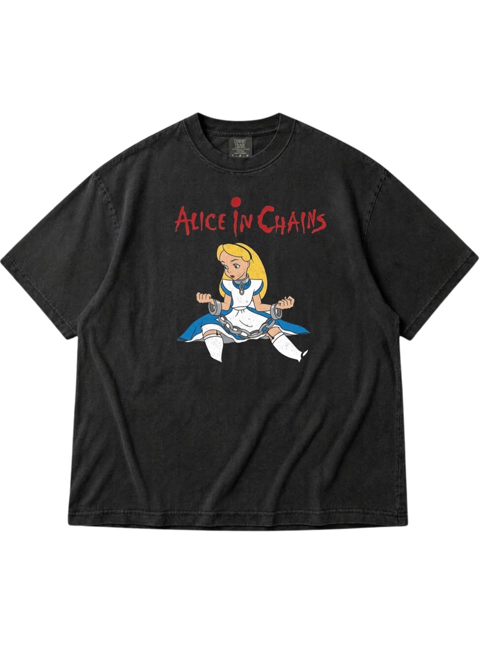 Comfort Colors Black Alice in Chains Graphic Tee with Blue and Yellow Print